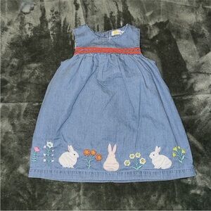 Baby Boden Dress Girls 6-12 Month Blue Bunny Rabbit 100% Cotton Sleeveless